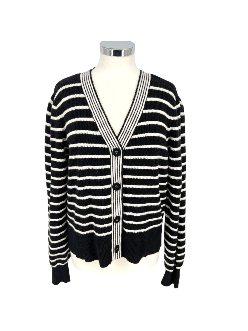 Bagatelle Striped Cardigan Sweater Preppy French Girl Black Ivory Size Large